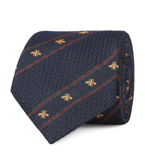 gucci tie silk stripe w bee logo|Midnight Blue And Red Silk Bee Web Tie .